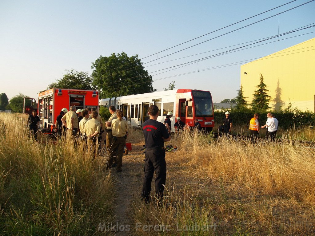 Person unter KVB Bahn Koeln Porz Kloster Ensen P20.JPG